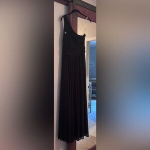 Davids Bridal Womens Black One Shoulder Chiffon Formal Long Dress